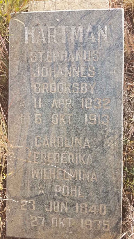 HARTMAN Stephanus Johannes Brooksby 1832-1913 &amp; Carolina Frederika Wilhelmina POHL 1840-1935