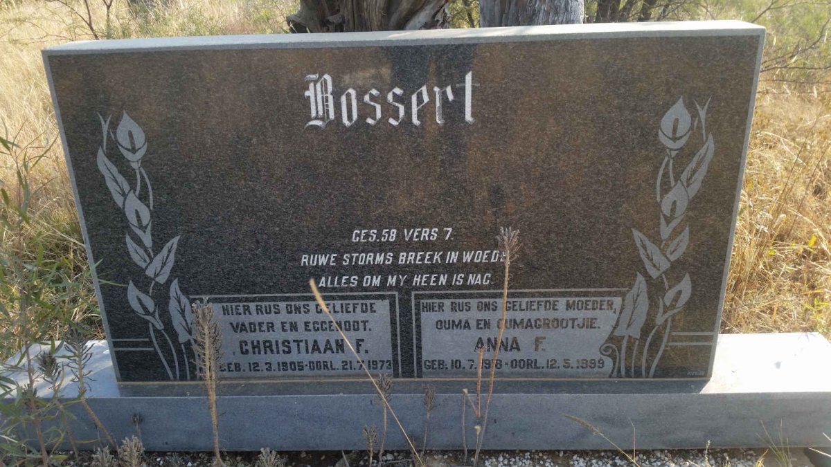 BOSSERT Christiaan F. 1905-1973 &amp; Anna F. 1918-1999