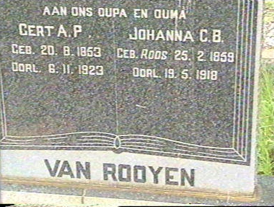 ROOYEN Gert A.P, van 1853-1923 &amp; Johanna C.B. ROOS 1859-1918