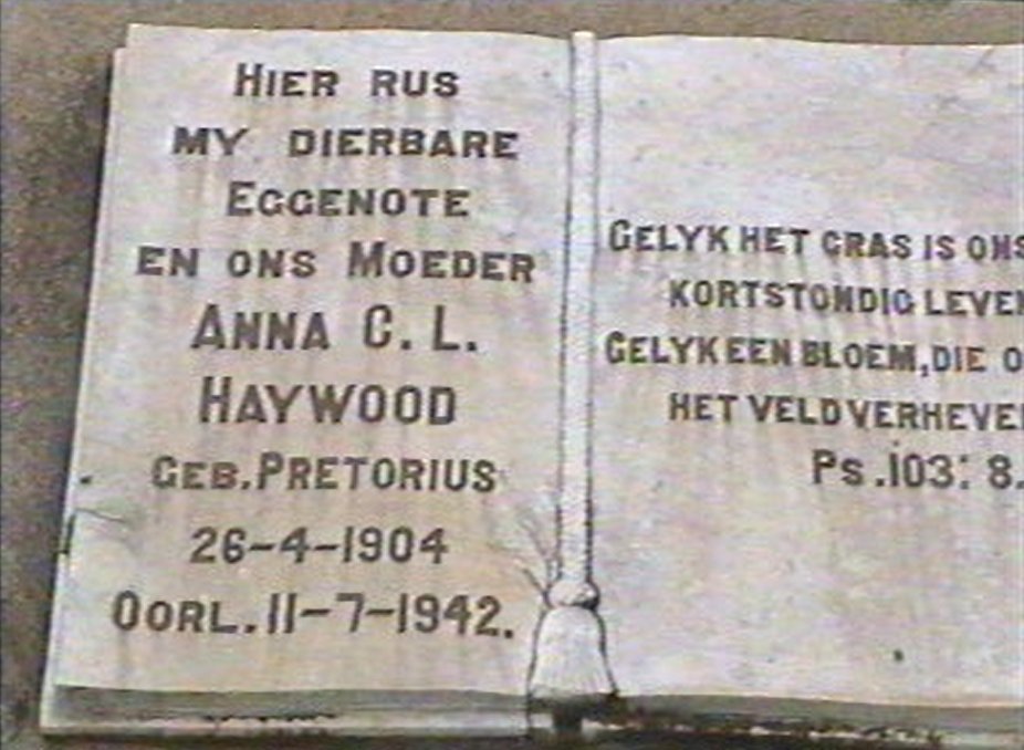 HAYWOOD Anna C.L. nee PRETORIUS 1904-1942