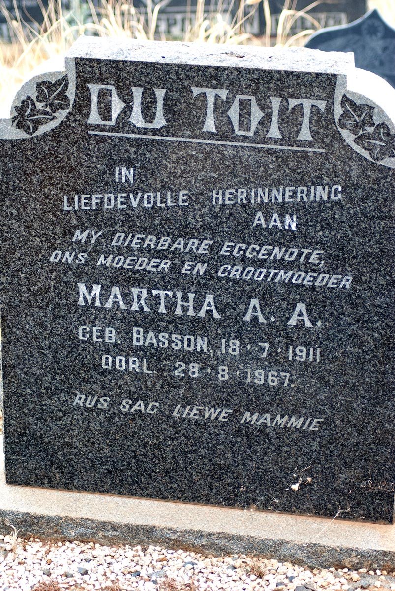 TOIT Martha A.A., du nee BASSON 1911-1967