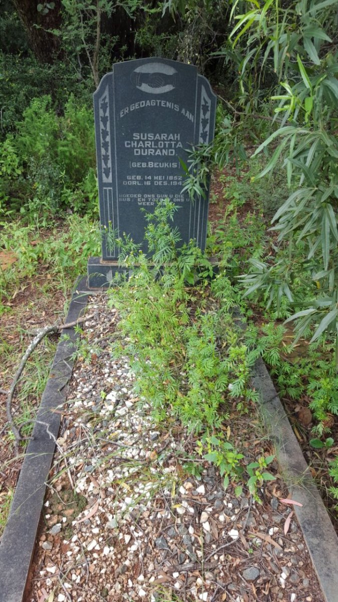 DURAND Susarah Charlotta BEUKIS 1852-194?