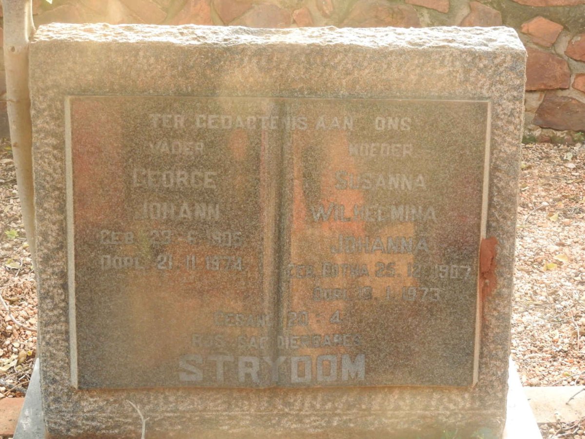STRYDOM George Johann 1905-1974 &amp; Susanna Wilhelmina Johanna BOTHA 1907-1973