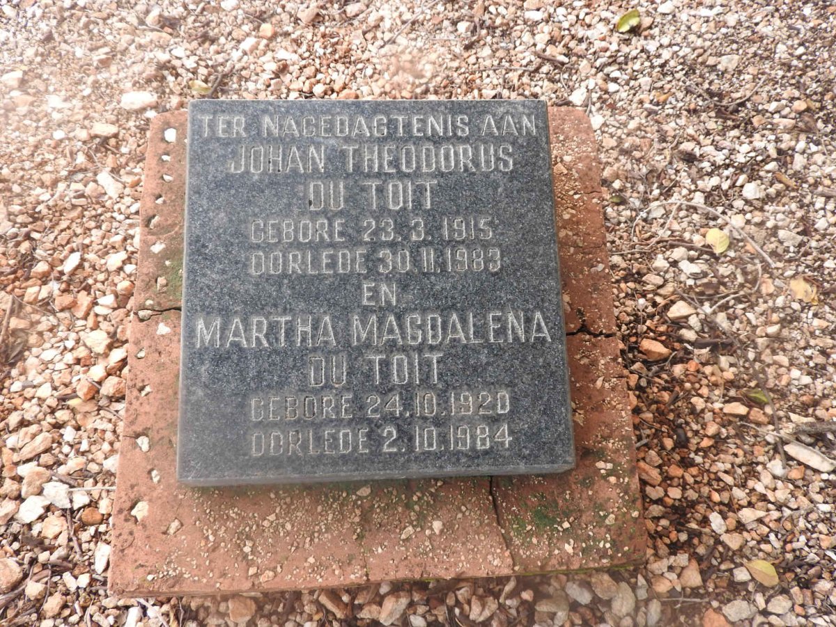 TOIT Johan Theodorus, du 1915-1983 &amp; Martha Magdalena 1920-1984