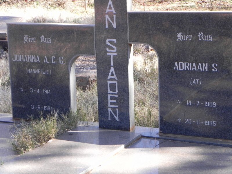 STADEN Adriaan S., van 1909-1995 &amp; Johanna A.C.G. 1914-1994