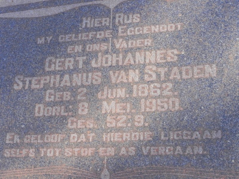STADEN Gert Johannes Stephanus, van 1862-1950