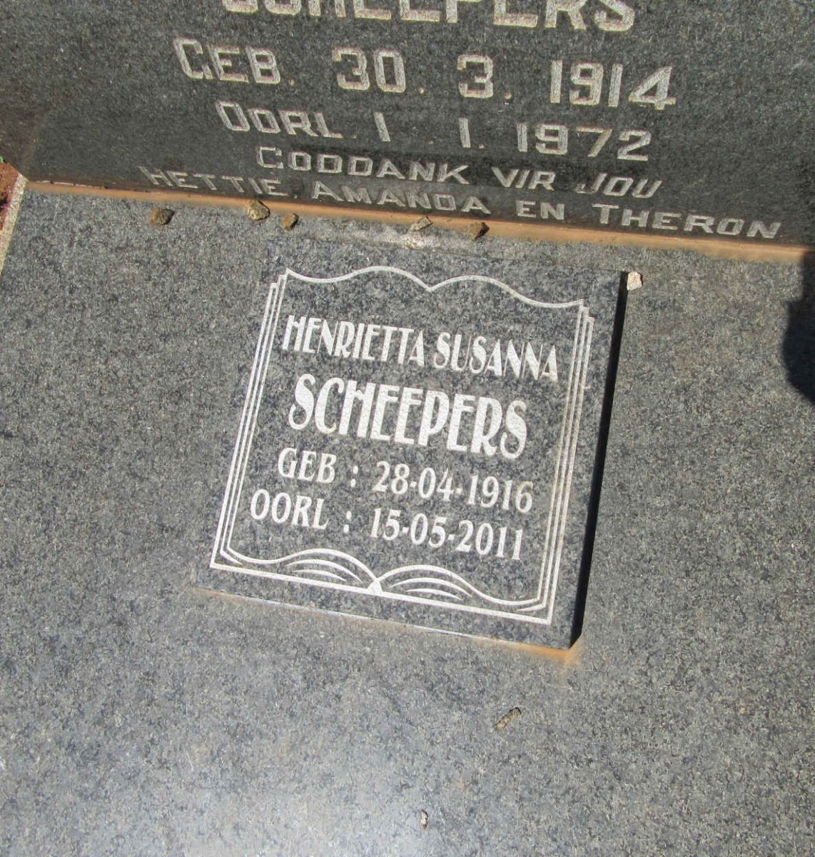 SCHEEPERS Gert Petrus Jacobus 1914-1972 &amp; Henrietta Susanna 1916-2011