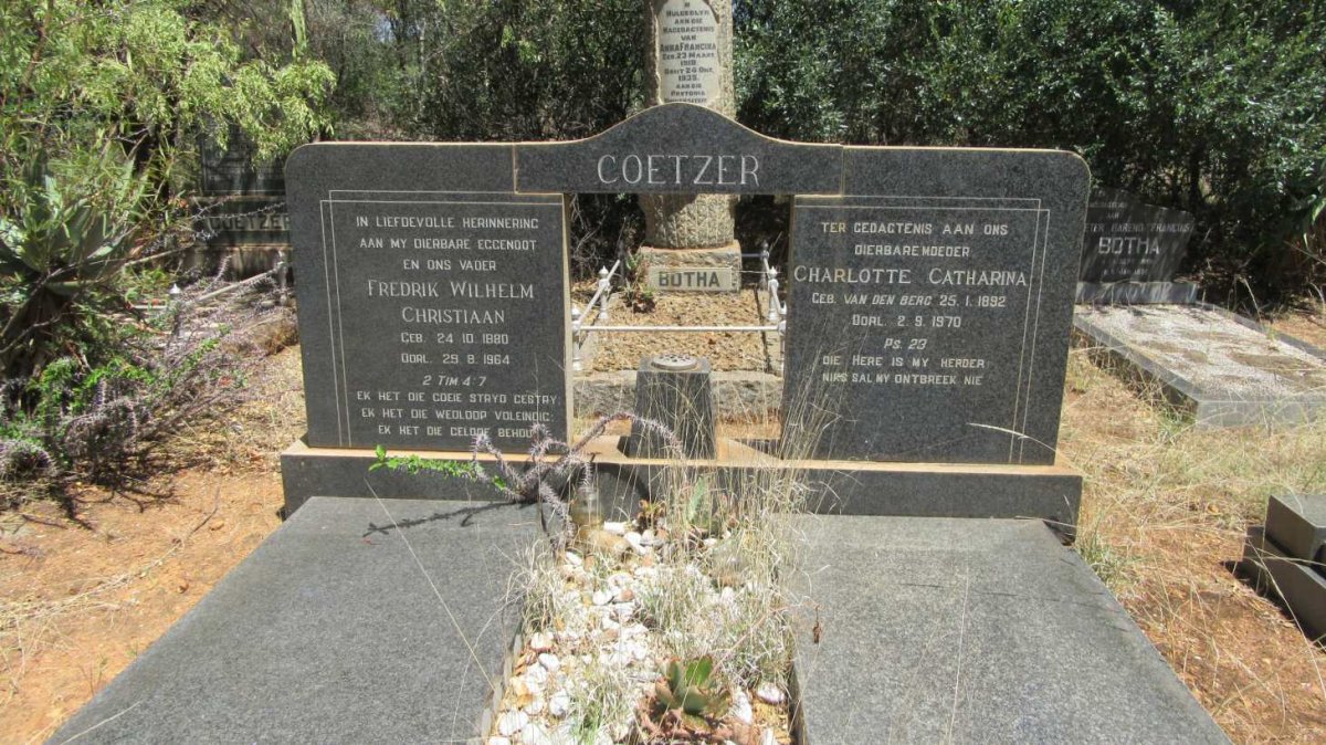 COETZER Fredrik Wilhelm Christiaan 1880-1964 &amp; Charlotte Catharina VAN DEN BERG 1892-1970