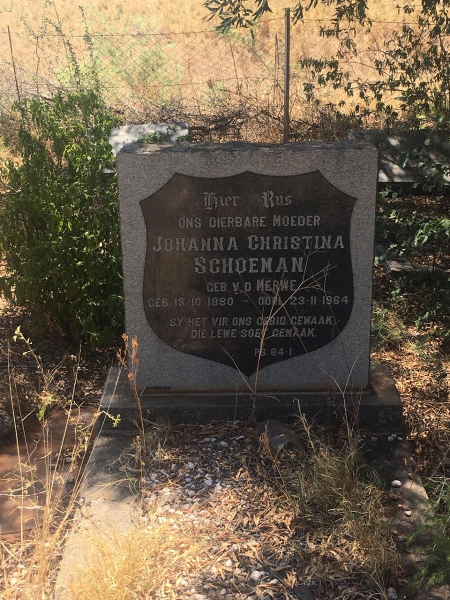 SCHOEMAN Johanna Christina nee VAN DER MERWE 1880-1964