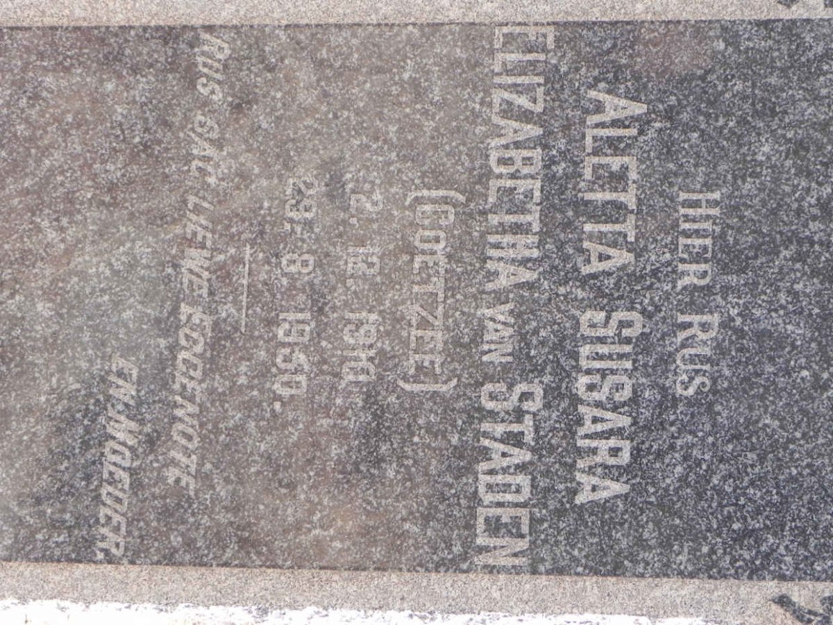 STADEN Aletta Susara Elizabetha, van nee COETZEE 1910-1950