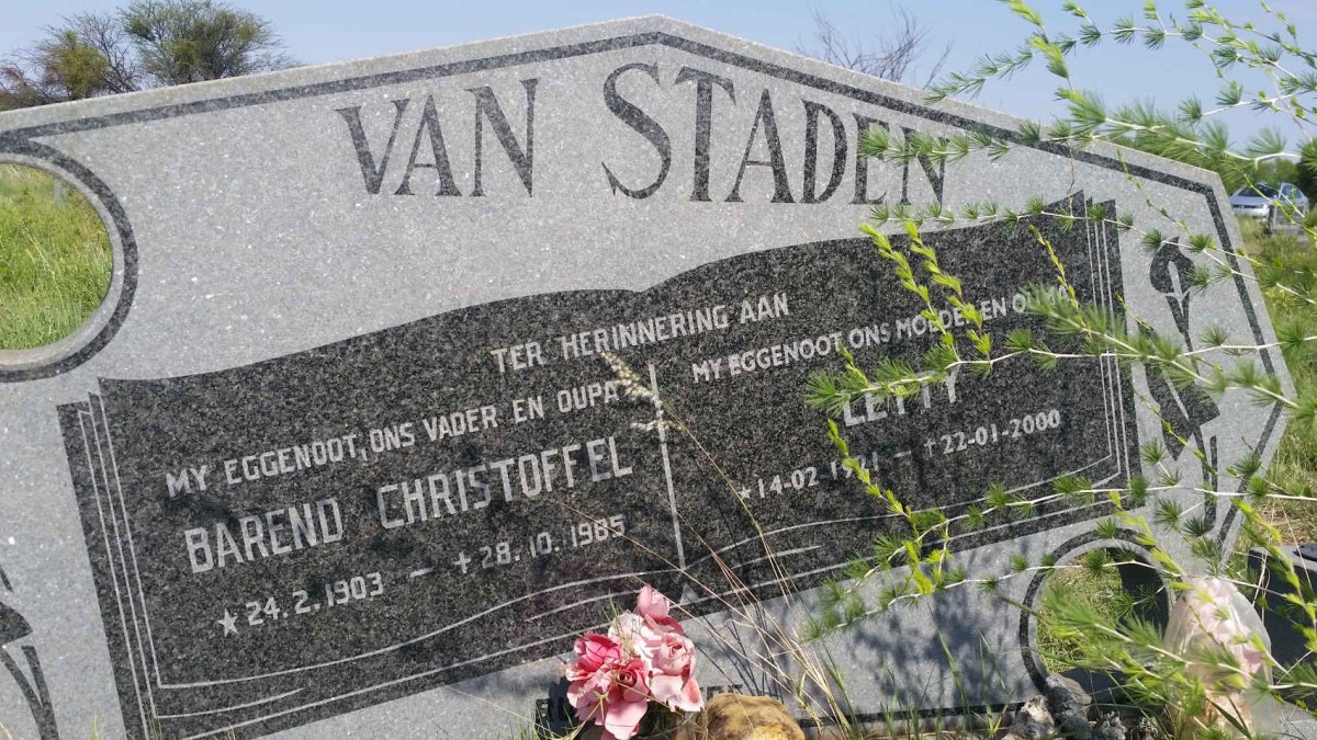 STADEN Barend Christoffel, van 1903-1985 &amp; Letty 1921-2000