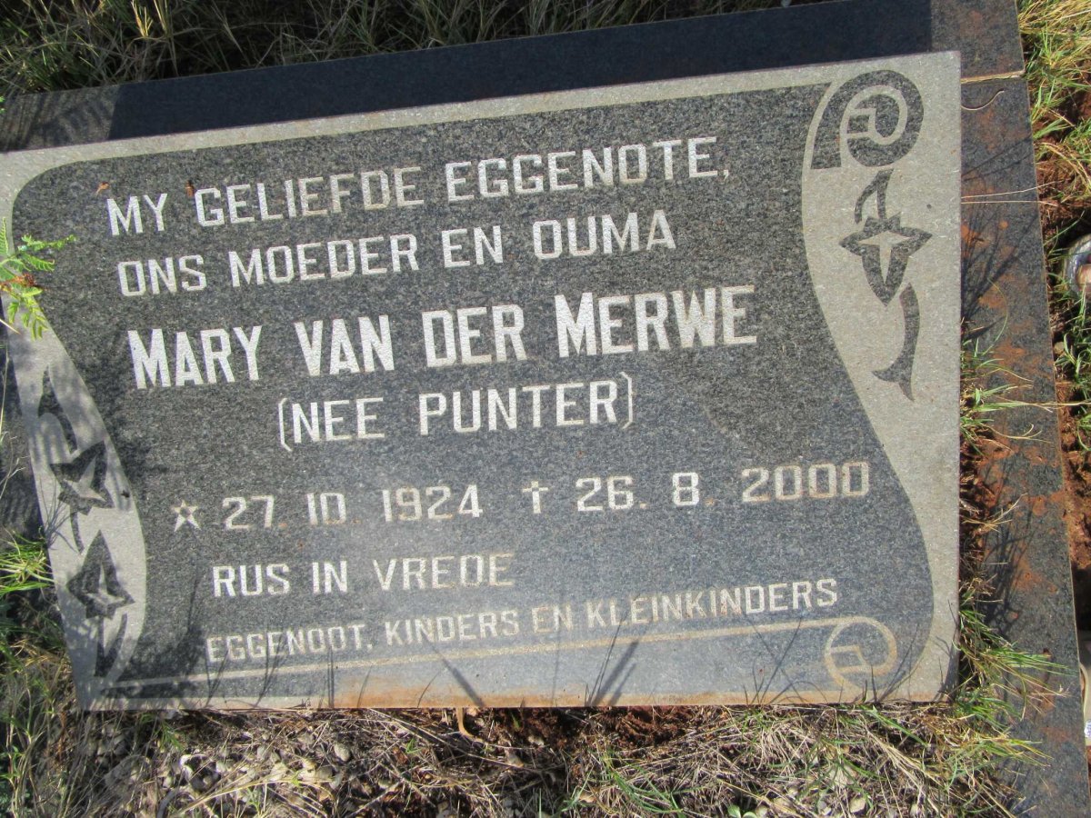 MERWE Mary, van der nee PUNTER 1924-2000
