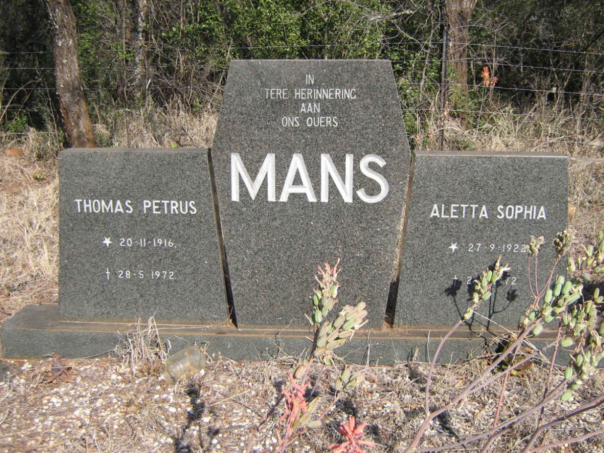 MANS Thomas Petrus 1916-1972 &amp; Aletta Sophia 1922-1972