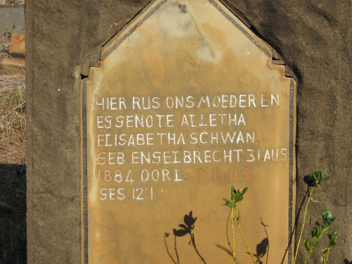 SCHWAN Alletha Elisabeth nee ENGELBRECHT 1884-1963 