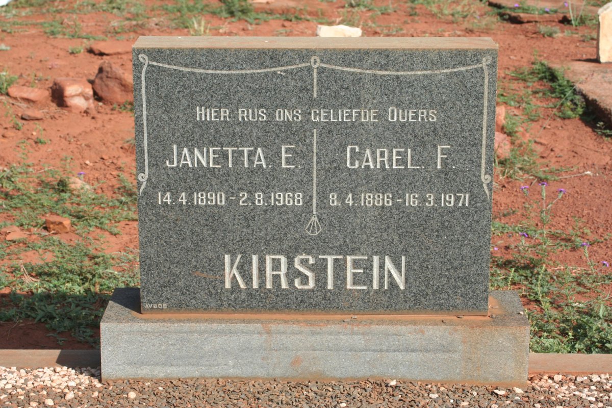 KIRSTEIN Carel F. 1886-1971 &amp; Janetta E. 1890-1968