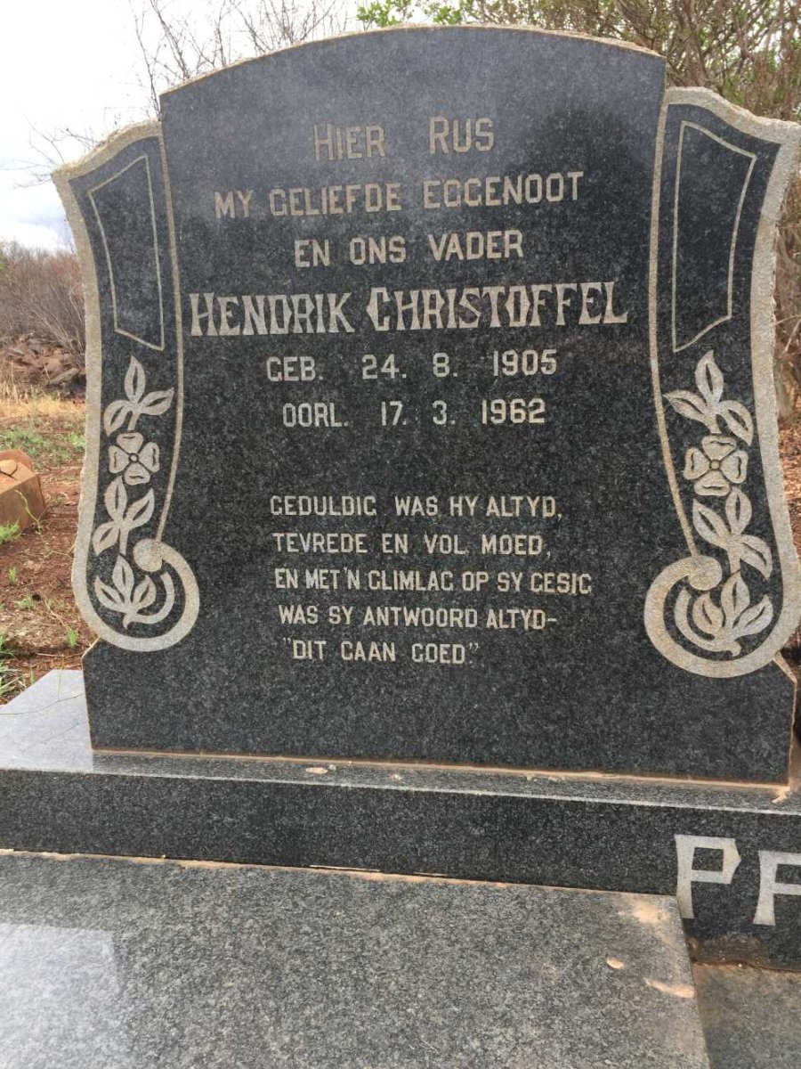 PRETORIUS Hendrik Christoffel 1905-1962 &amp; Johanna Christina 1905-1983