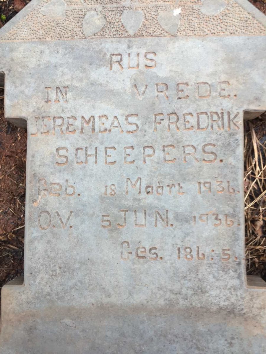 SCHEEPERS Jeremeas Fredrik 1936-1936