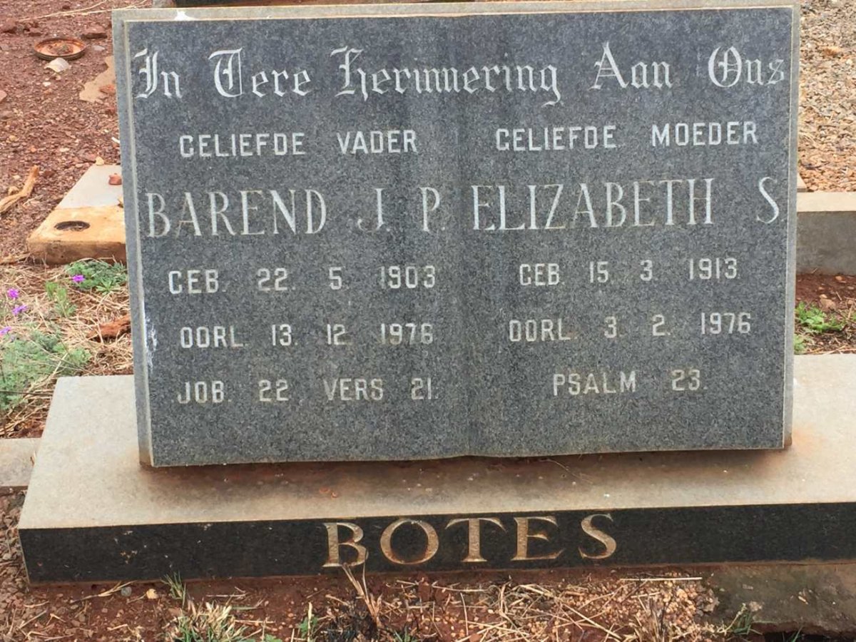 BOTES Barend J.P. 1903-1976 &amp; Elizabeth S.1913-1976