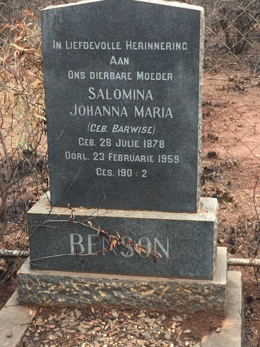 BENSON Salomina Johanna Maria nee BARWISE 1878-1959