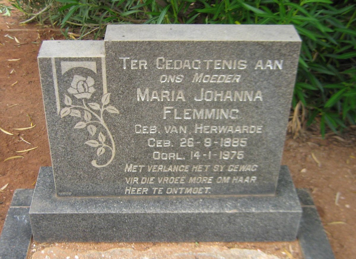 FLEMMING Maria Johanna nee VAN HERWAARDE 1885-1975