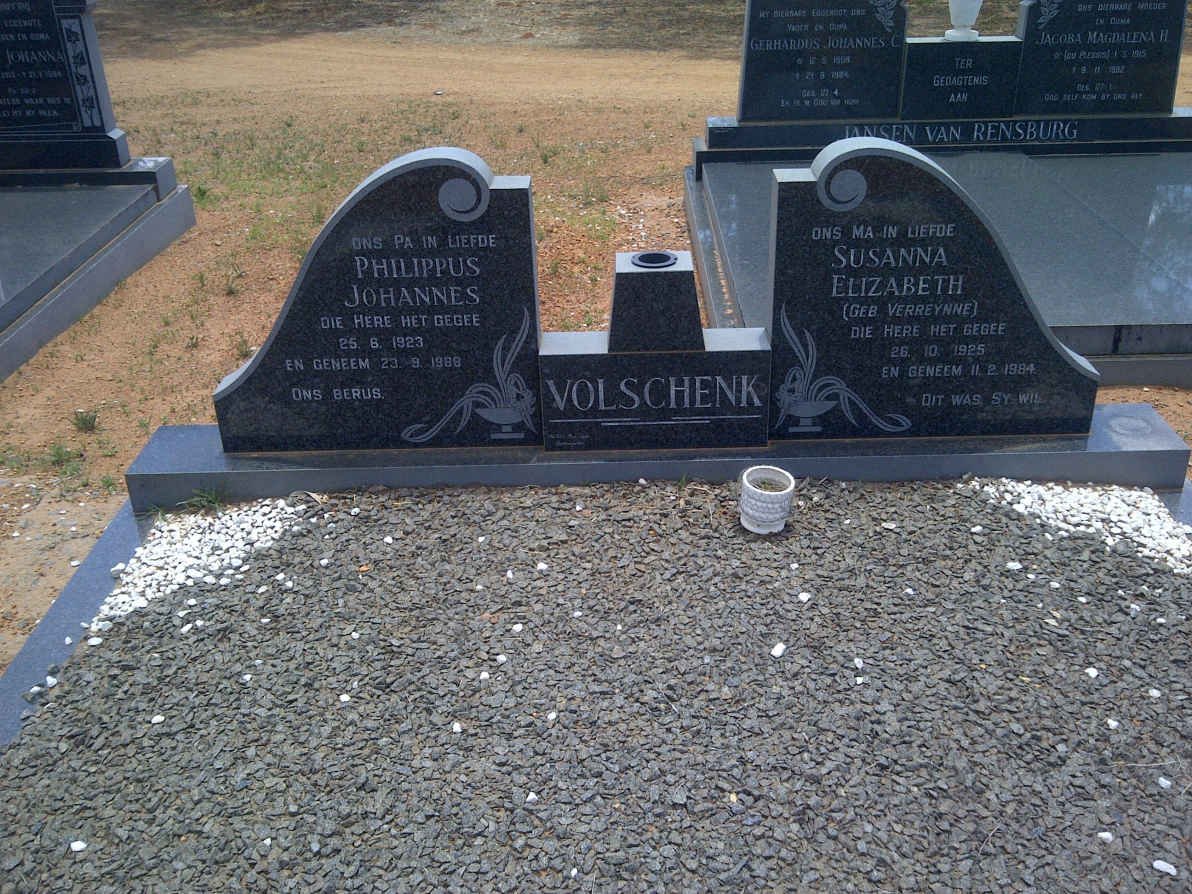 VOLSCHENK Philippus Johannes 1923-1988 &amp; Susanna Elizabeth VERREYNNE 1925-1984