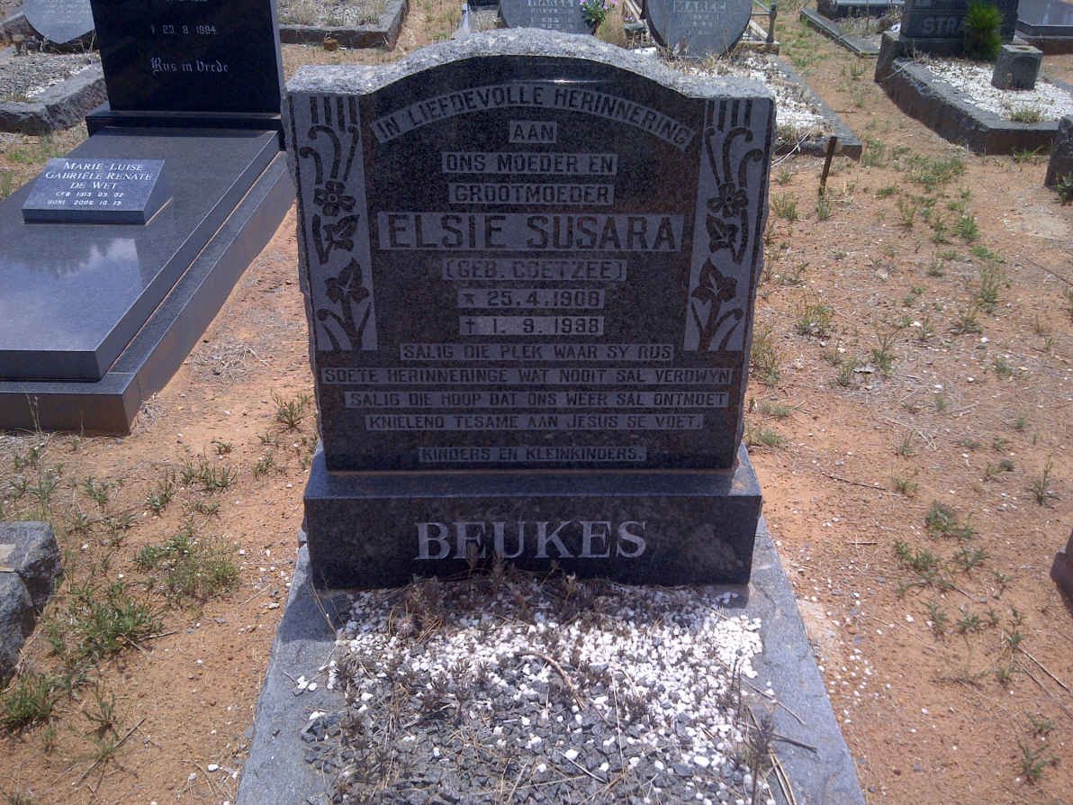 BEUKES Elsie Susara nee COETZEE 1908-1998