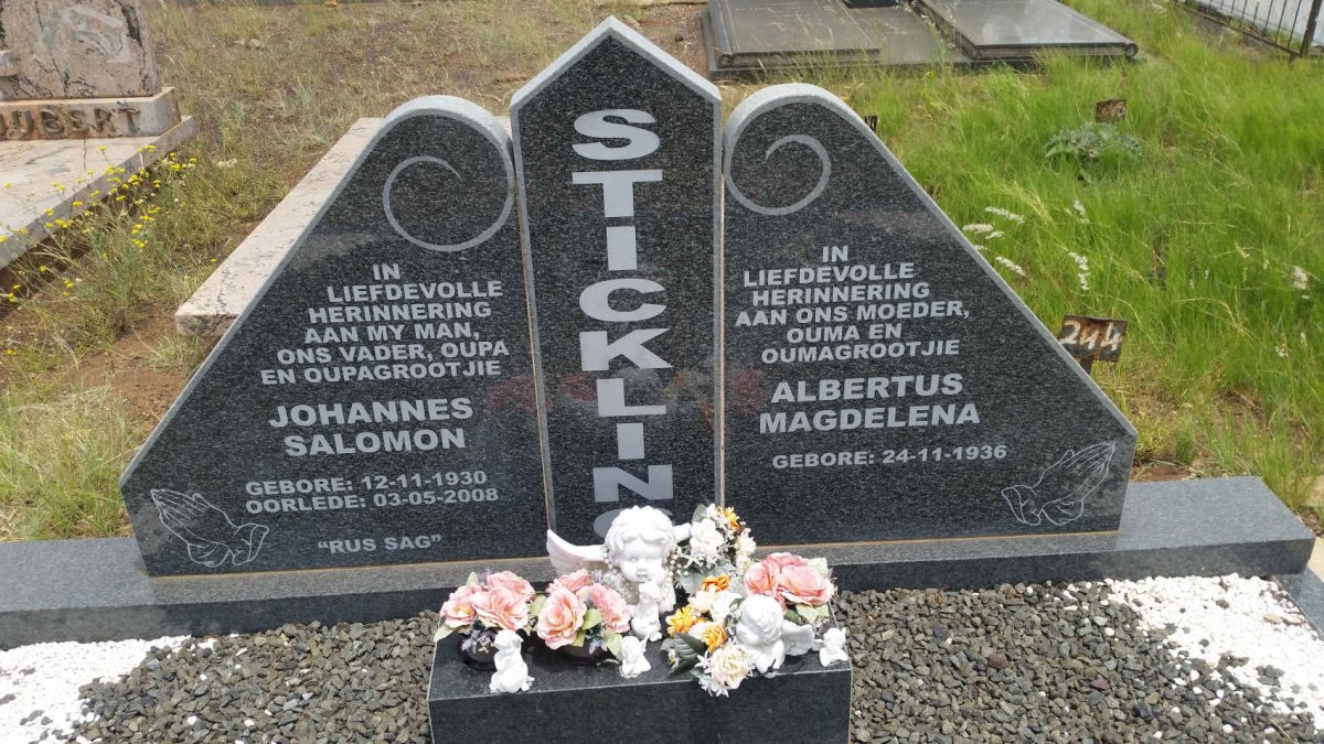 STICKLING Johannes Salomon 1930-2008 &amp; Albertus Magdelena 1936-