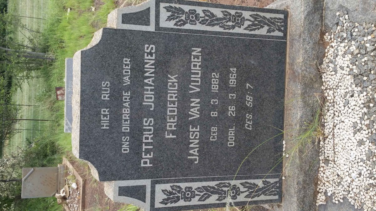VUUREN Petrus Johannes Frederick, Janse van 1882-1964