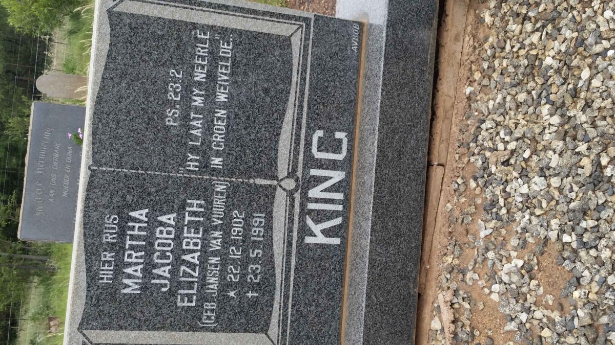 KING Martha Jacoba Elizabeth nee JANSEN VAN VUUREN 1902-1991