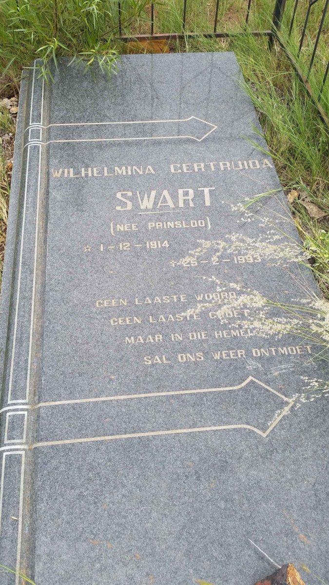 SWART Wilhelmina Gertruida nee PRINSLOO 1914-1993