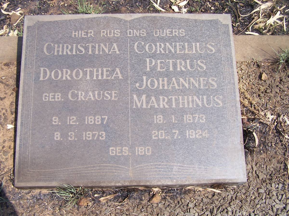 MERWE Cornelius Petrus Johannes Marthinus, van der 1873-1924 &amp; Christina Dorothea CRAUSE 1887-1973