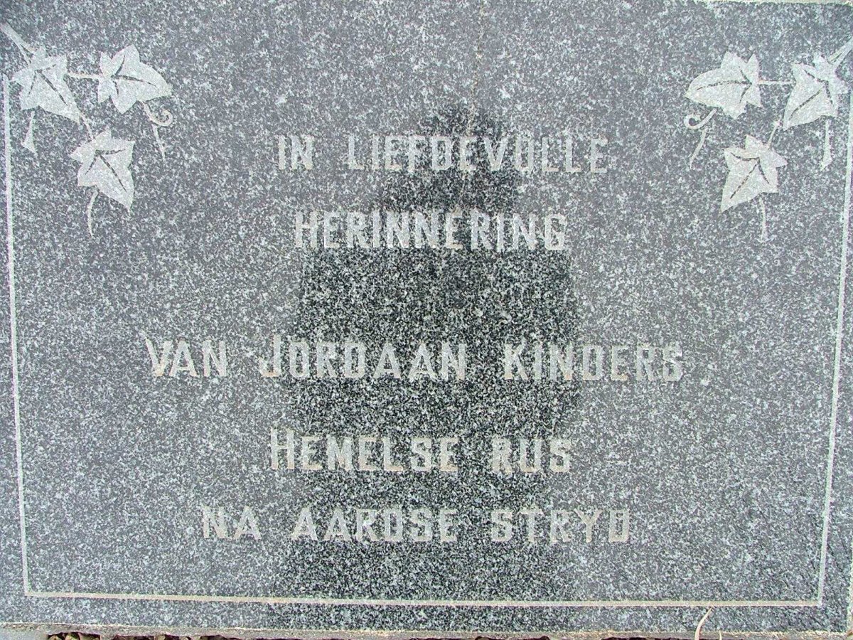 In Liefdevolle Herinnering van Jordaan Kinders
