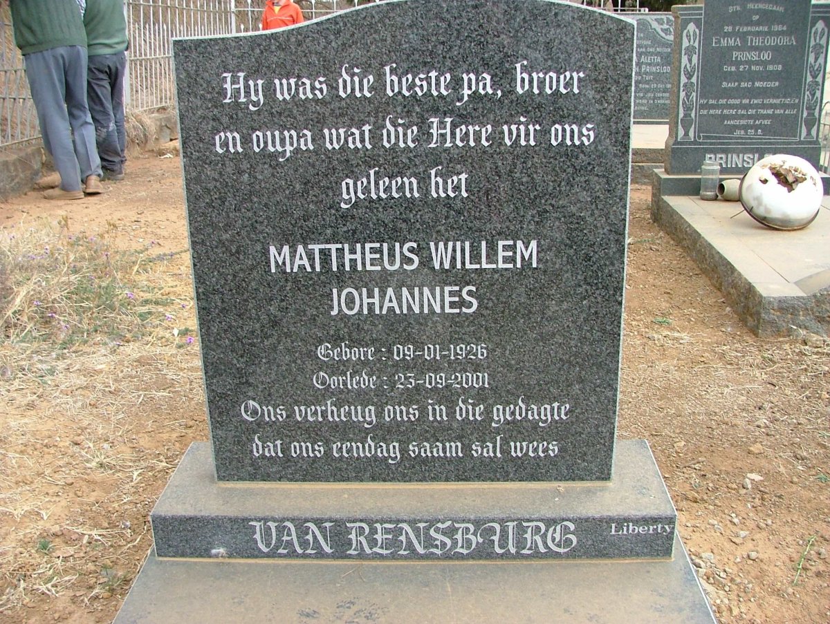 RENSBURG Mattheus Willem Johannes, van 1926-2001