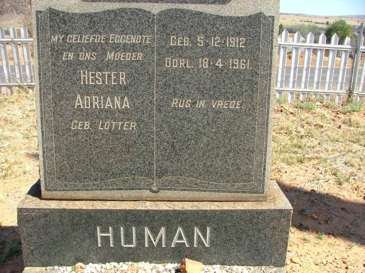HUMAN Hester Adriana nee LOTTER 1912-1961