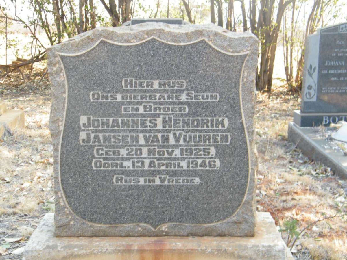 VUUREN Johannes Hendrik, Jansen van 1925-1946