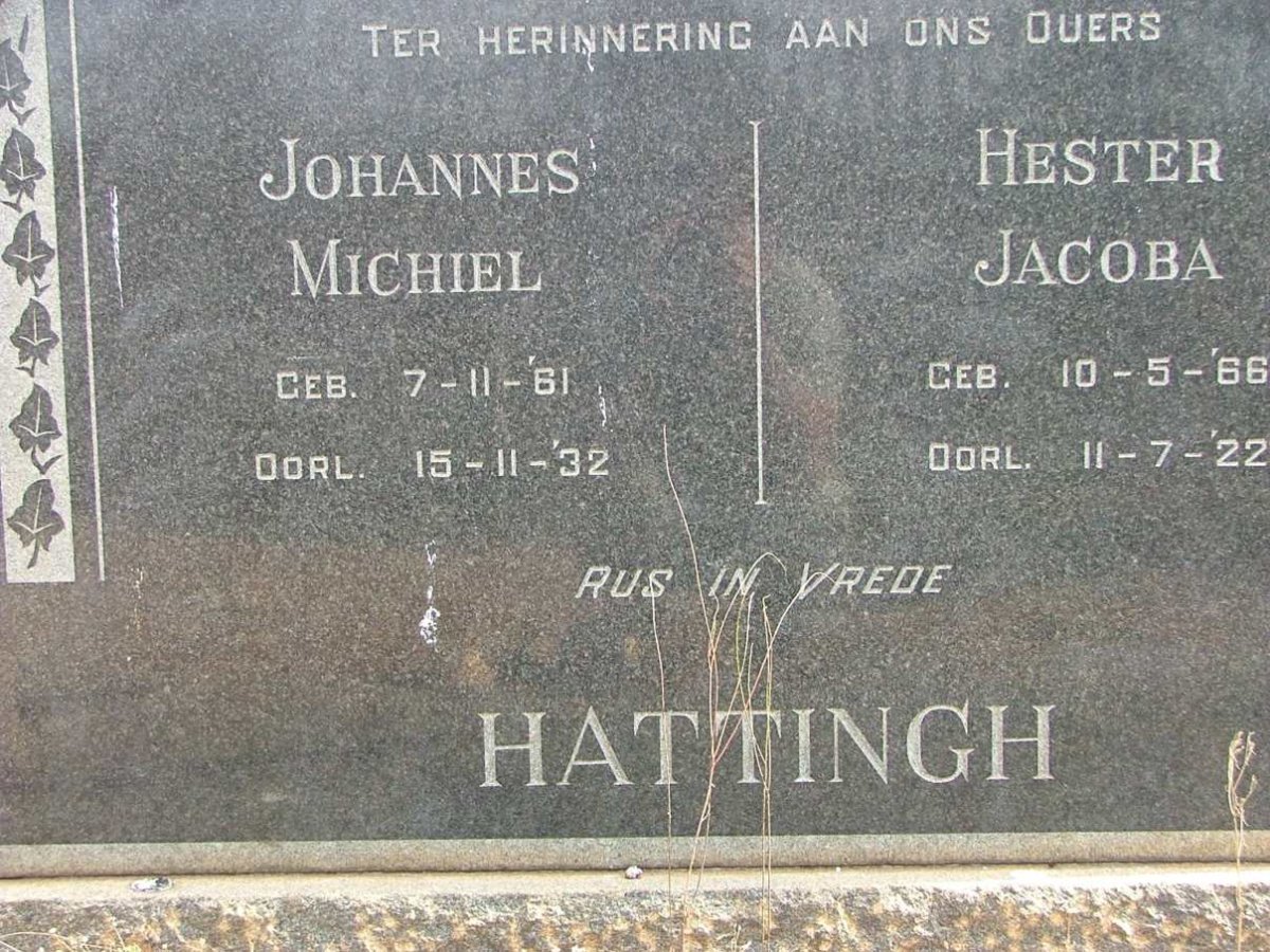 HATTINGH Johannes Michiel 1861-1932 &amp; Hester Jacoba 1866-1922