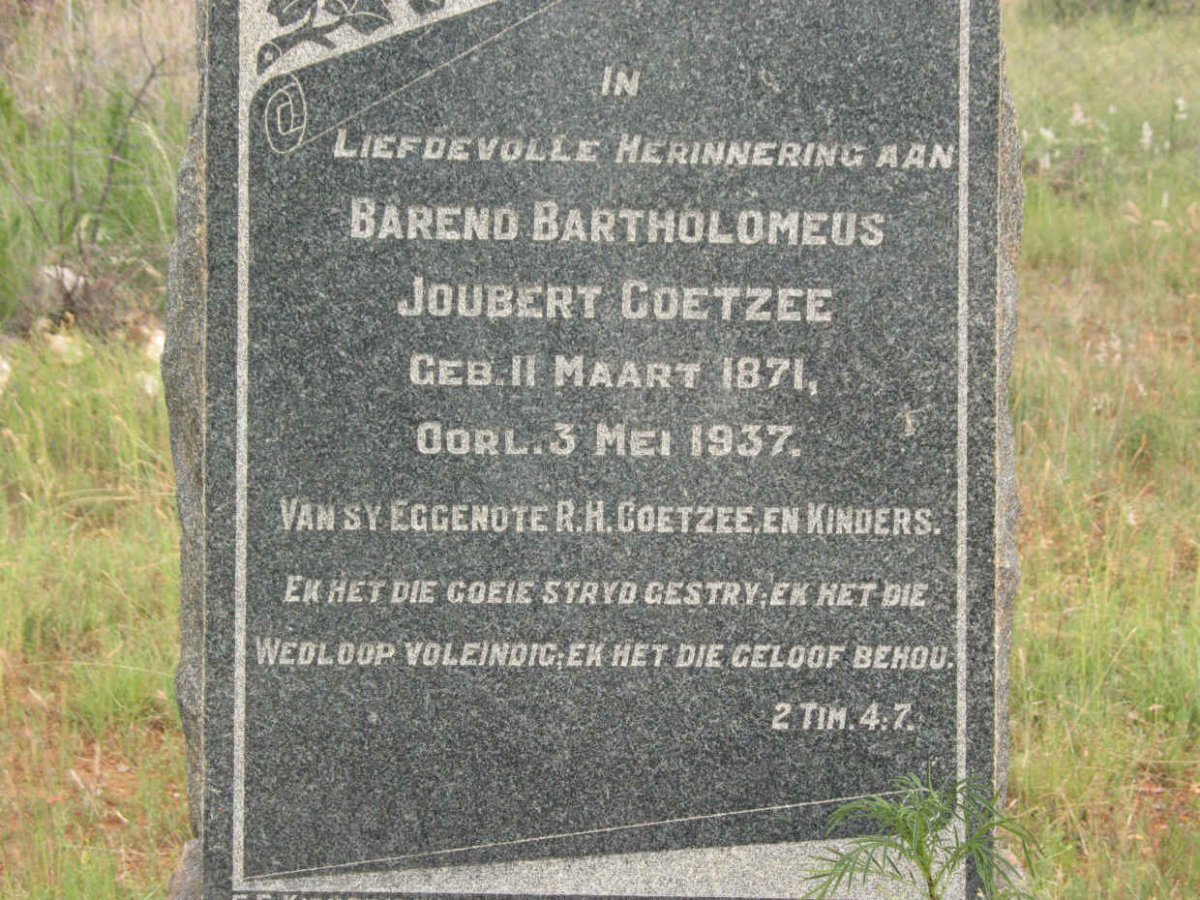 COETZEE Barend Bartholomeus Joubert 1871-1937