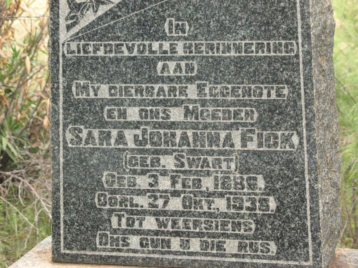 FICK Sara Johanna nee SWART 1886-1938