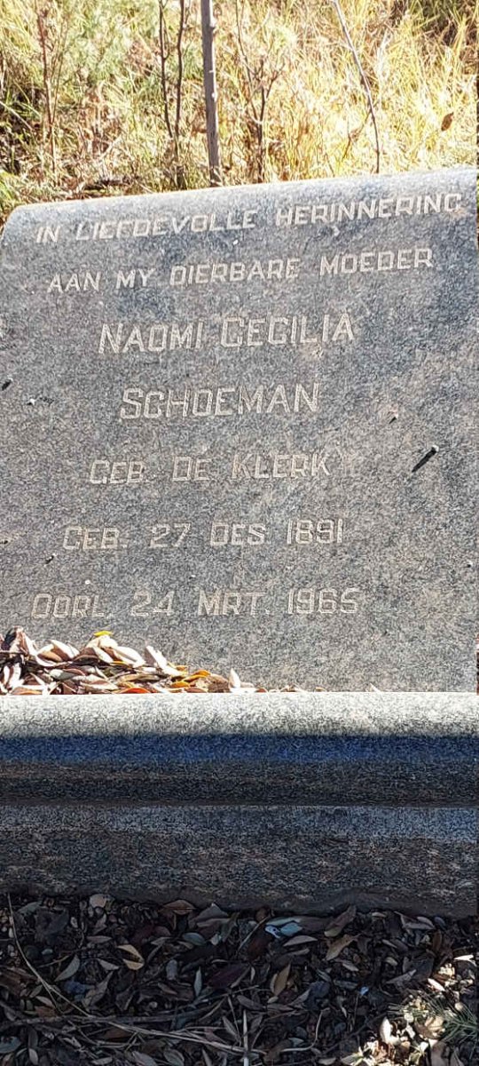 SCHOEMAN Naomi Cecilia nee DE KLERK 1891-1965
