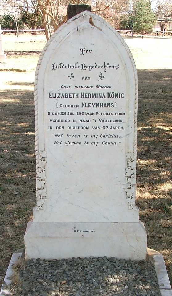 KÖNIG Elizabeth Hermina nee KLEYNHANS -1901