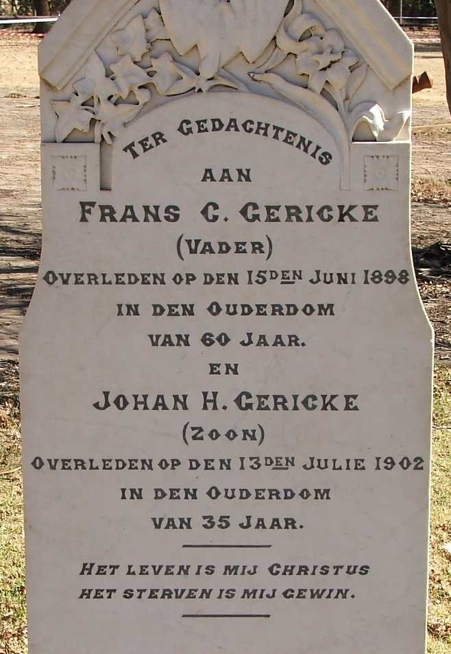 GERICKE Frans C. -1896 :: GERICKE Johan H. -1902