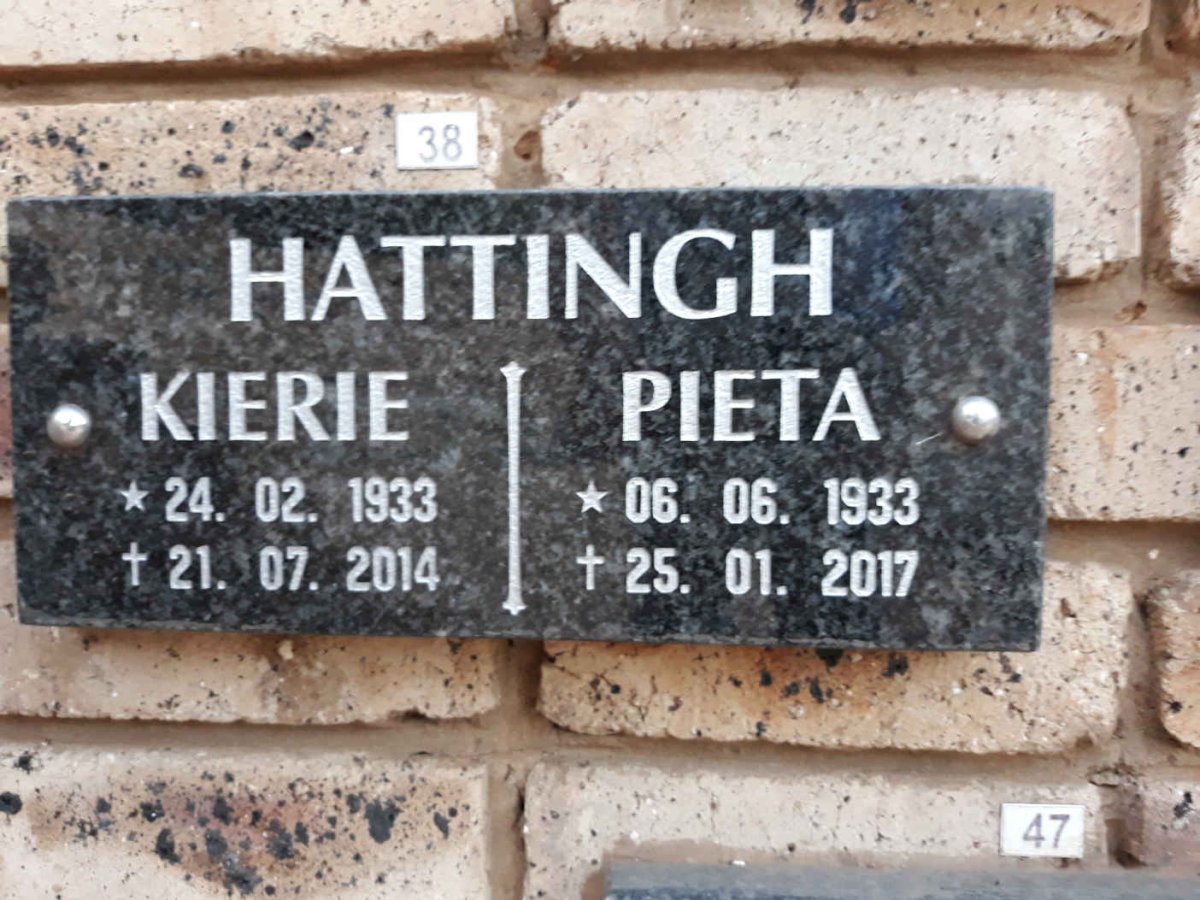 HATTINGH Kierie 1933-2014 &amp; Pieta 1933-2017