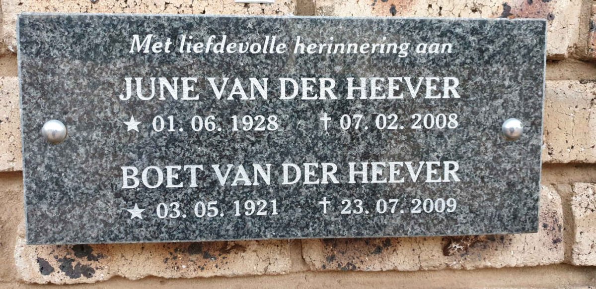HEEVER Boet, van der 1921-2009 &amp; June 1928-2008
