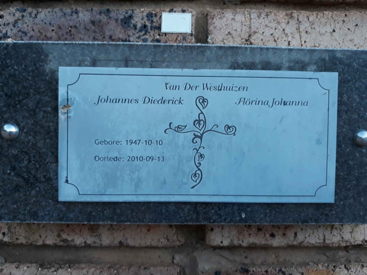 WESTHUIZEN Johannes Diederick, van der 1947-2010 &amp; Flörina Johanna
