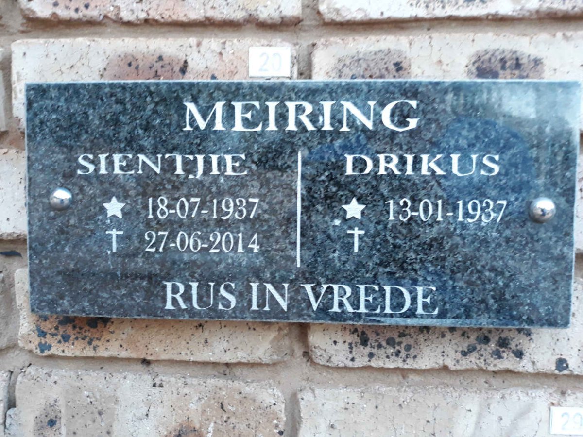 MEIRING Drikus 1937- &amp; Sientjie 1937-2014