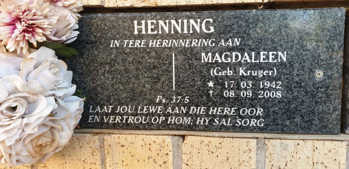 HENNING Magdaleen nee KRUGER 1942-2008