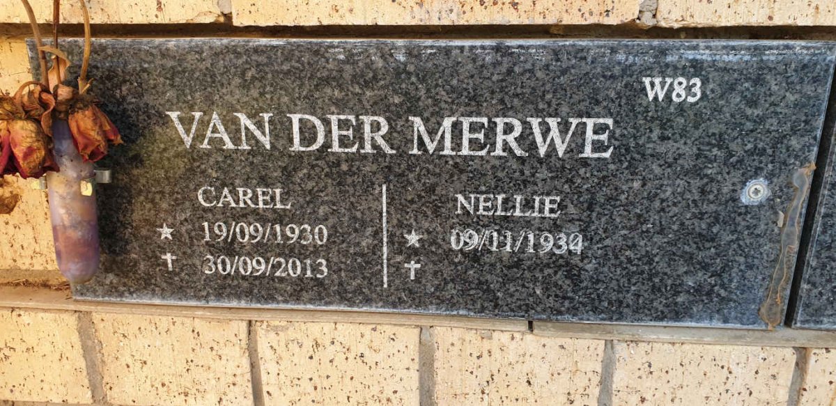 MERWE Carel, van der 1930-2013 &amp; Nellie 1934-