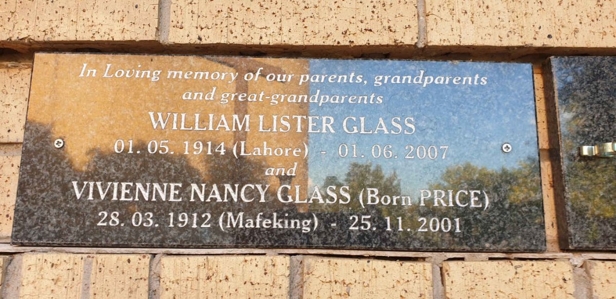 GLASS William Lister 1914-2007 &amp; Vivienne Nancy PRICE 1912-2001