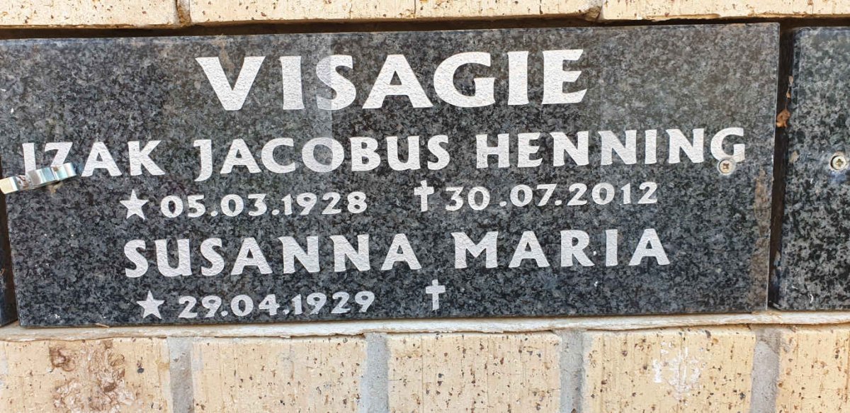 VISAGIE Izak Jacobus Henning 1928-2012 &amp; Susanna Maria 1929-