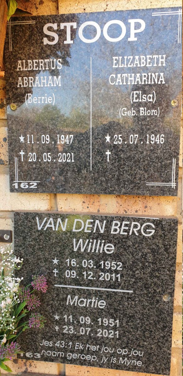 STOOP Albertus Abraham 1947-2021 &amp; Elizabeth Catharina BLOM 1946-